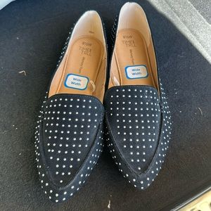 Brand New Time And Tru Memory Foam Black Studded Point Toe Slip On Flats